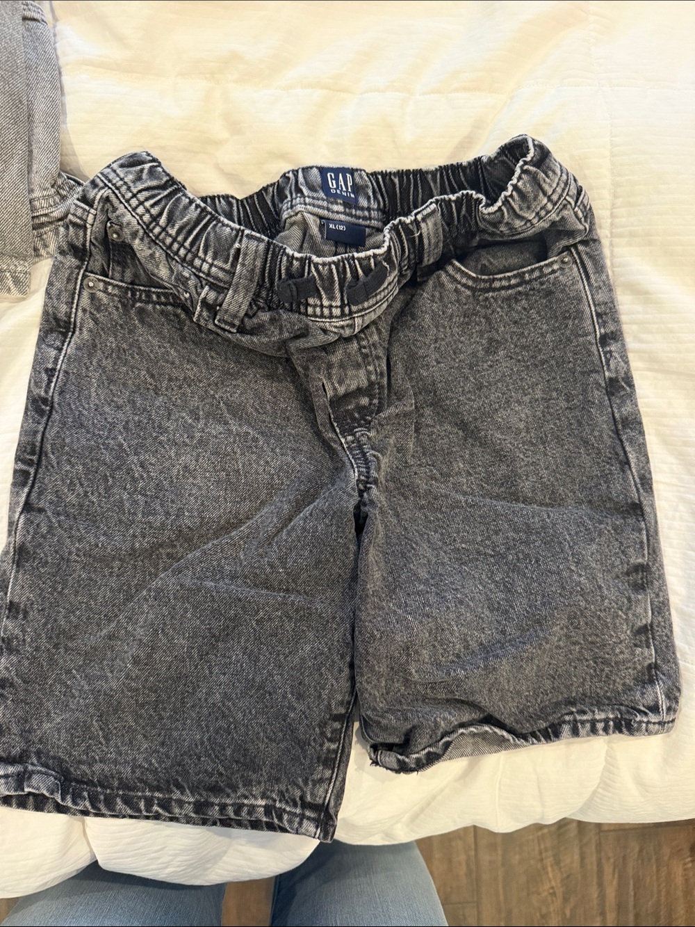 GAP Black and Gray Acid-Wash Denim Shorts with Drawstring Waist